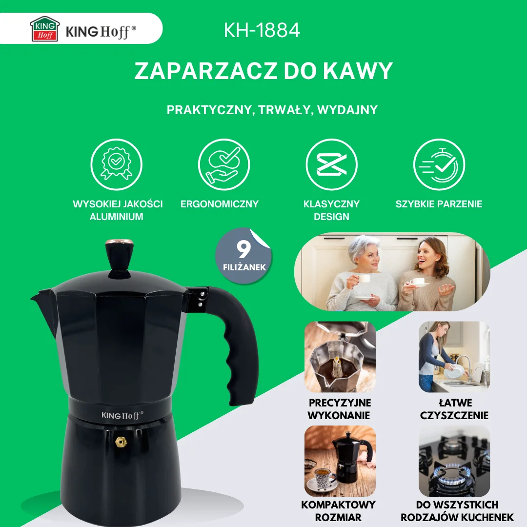 Zaparzacz do kawy espresso, aluminium, 9 filiżanek , czarny/rose gold, KINGHoff, KH-1884 — zdjęcie 3