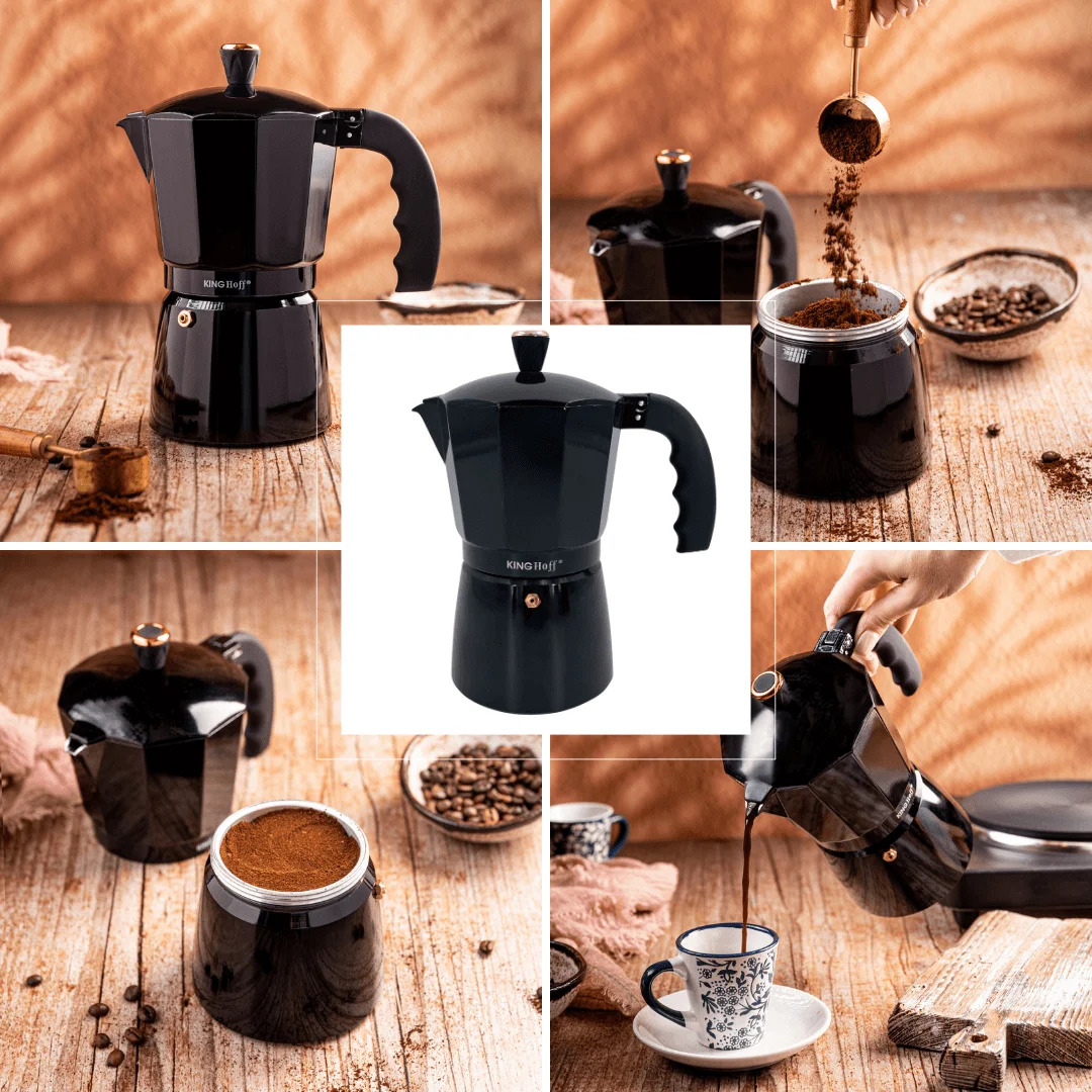 Zaparzacz do kawy espresso, aluminium, 9 filiżanek , czarny/rose gold, KINGHoff, KH-1884 — zdjęcie 5