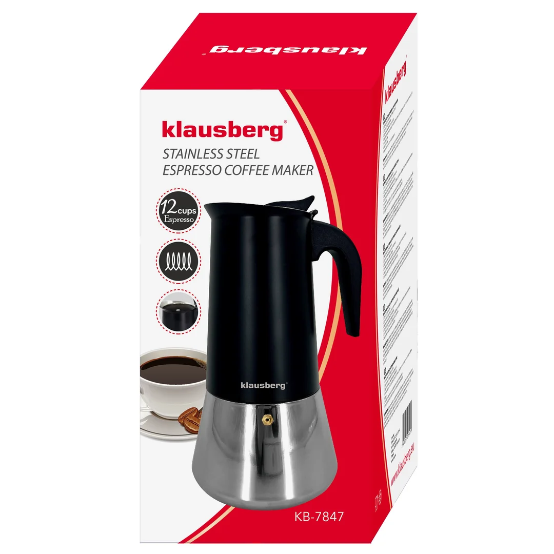 Zaparzacz do kawy espresso, stal nierdzewna, 12 filiżanek, czarny/srebrny, Klausberg, KB-7847 — zdjęcie 16