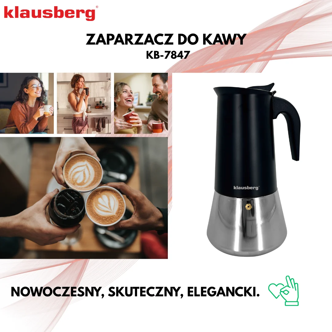 Zaparzacz do kawy espresso, stal nierdzewna, 12 filiżanek, czarny/srebrny, Klausberg, KB-7847 — zdjęcie 4