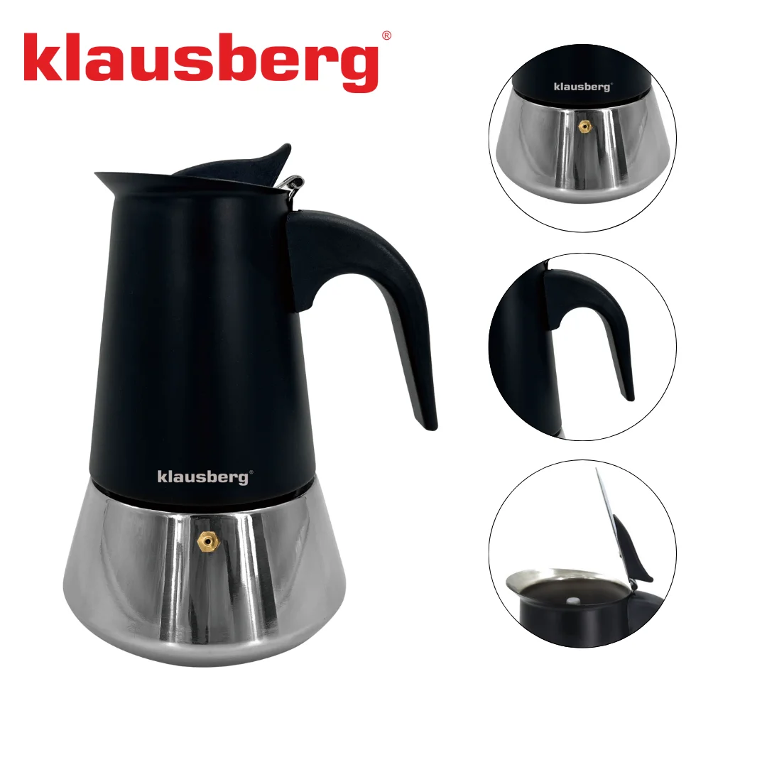 Zaparzacz do kawy espresso, stal nierdzewna, 4 filiżanki, czarny/srebrny, Klausberg, KB-7844 — zdjęcie 12