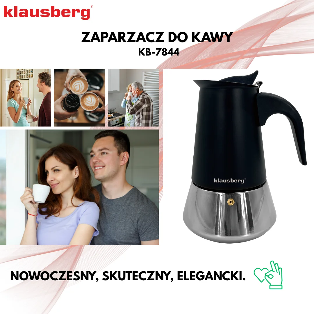 Zaparzacz do kawy espresso, stal nierdzewna, 4 filiżanki, czarny/srebrny, Klausberg, KB-7844 — zdjęcie 5