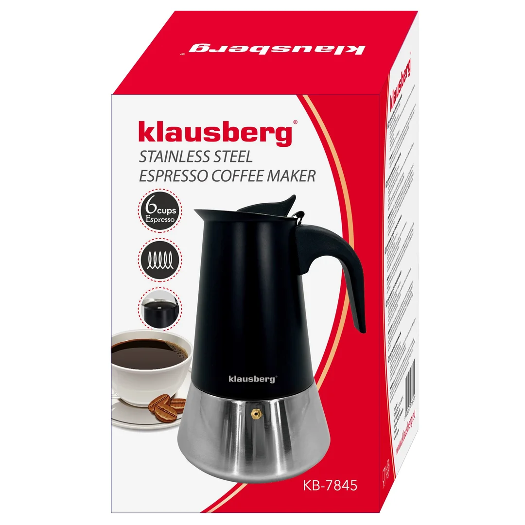 Zaparzacz do kawy espresso, stal nierdzewna, 6 filiżanek, czarny/srebrny, Klausberg, KB-7845 — zdjęcie 14