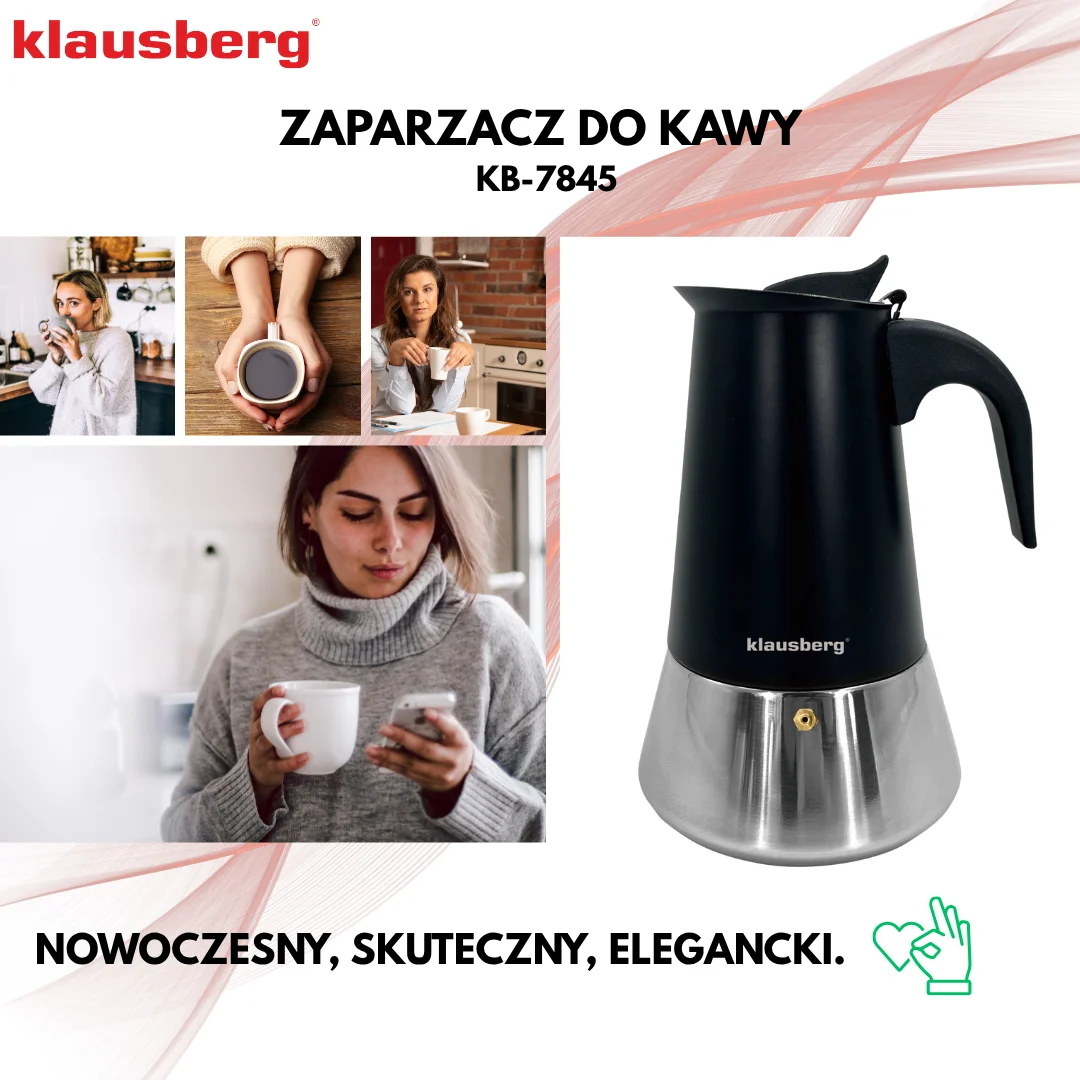 Zaparzacz do kawy espresso, stal nierdzewna, 6 filiżanek, czarny/srebrny, Klausberg, KB-7845 — zdjęcie 4