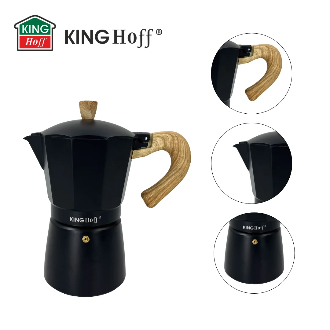 Zaparzacz do kawy espresso z aluminium, 6 filiżanek, czarny/drewnopodobny, KINGHoff, KH-1886 — zdjęcie 14
