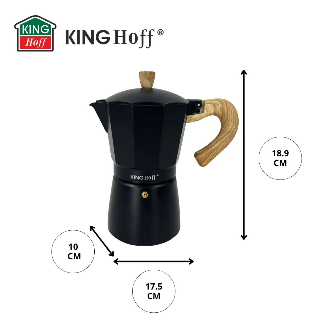Zaparzacz do kawy espresso z aluminium, 6 filiżanek, czarny/drewnopodobny, KINGHoff, KH-1886 — zdjęcie 15