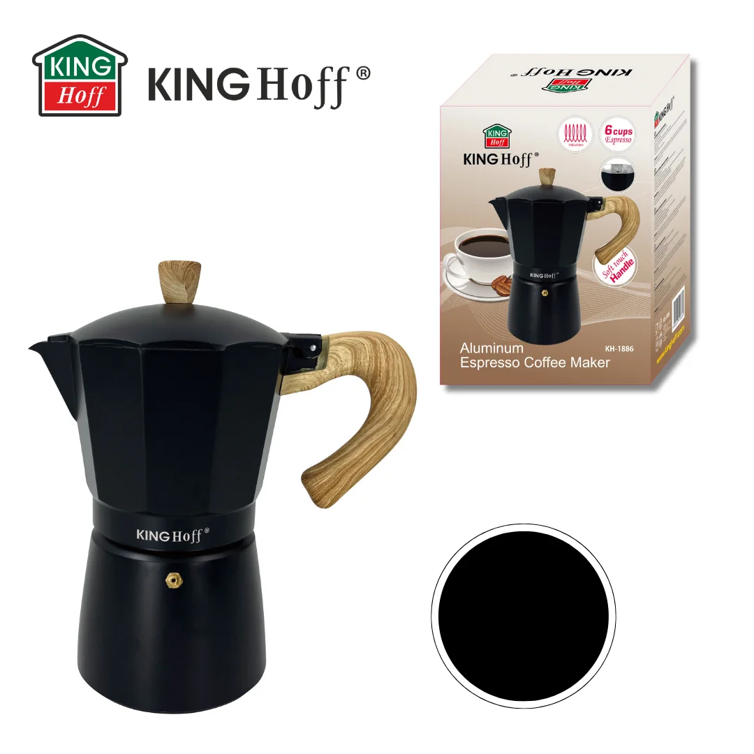 Zaparzacz do kawy espresso z aluminium, 6 filiżanek, czarny/drewnopodobny, KINGHoff, KH-1886 — zdjęcie 16