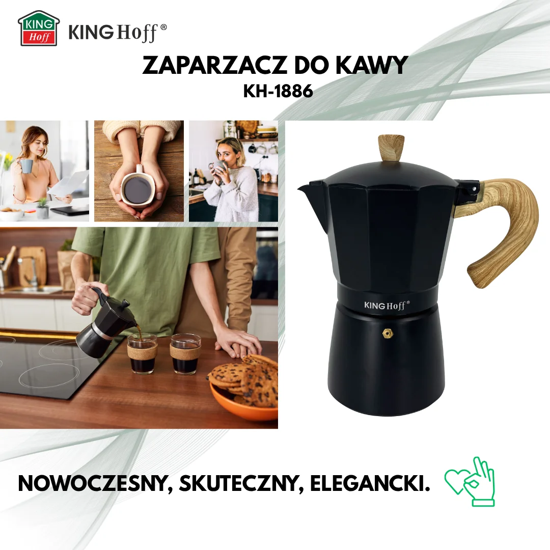 Zaparzacz do kawy espresso z aluminium, 6 filiżanek, czarny/drewnopodobny, KINGHoff, KH-1886 — zdjęcie 4