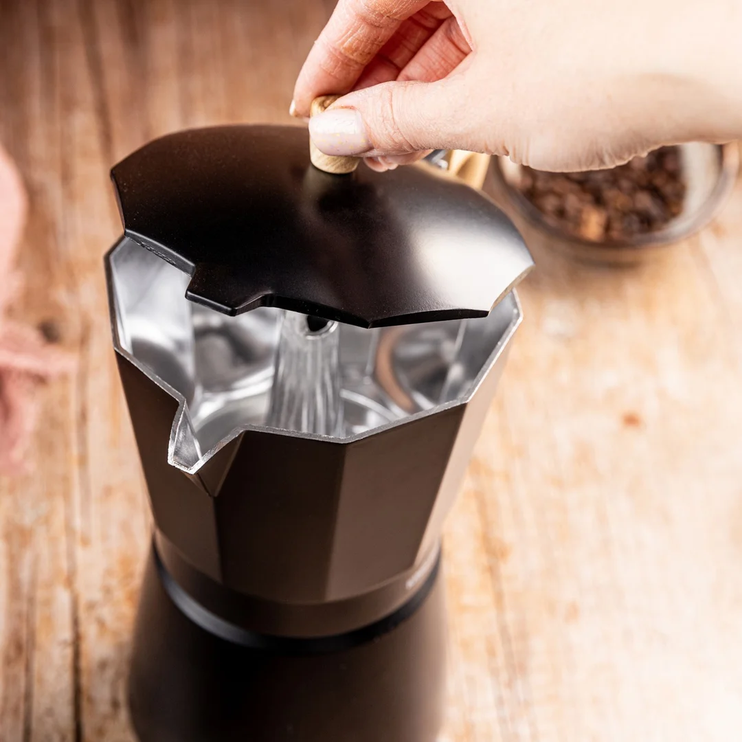 Zaparzacz do kawy espresso z aluminium, 6 filiżanek, czarny/drewnopodobny, KINGHoff, KH-1886 — zdjęcie 7