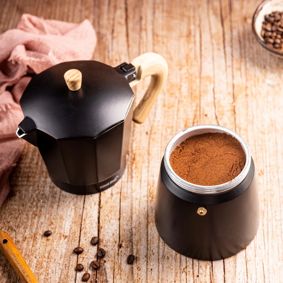 Zaparzacz do kawy espresso z aluminium, 6 filiżanek, czarny/drewnopodobny, KINGHoff, KH-1886 — zdjęcie 10