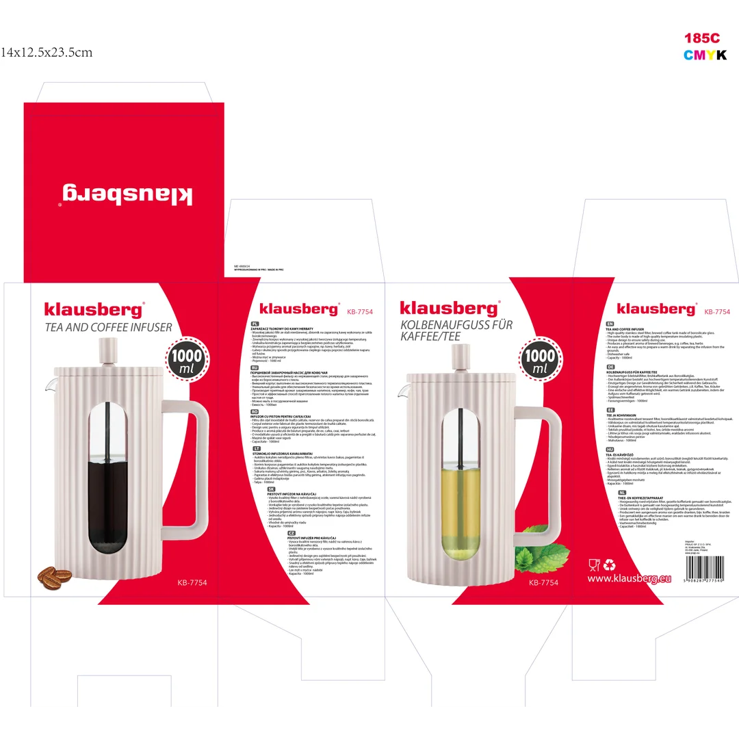 Zaparzacz do kawy/herbaty z dociskiem poj. 1l w kolorze jasnoróżowym KB7754 — zdjęcie 3
