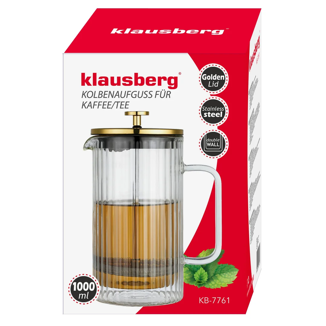 Zaparzacz tłokowy do kawy/herbaty, szkło, 1L, Klausberg, KB-7761 — zdjęcie 13