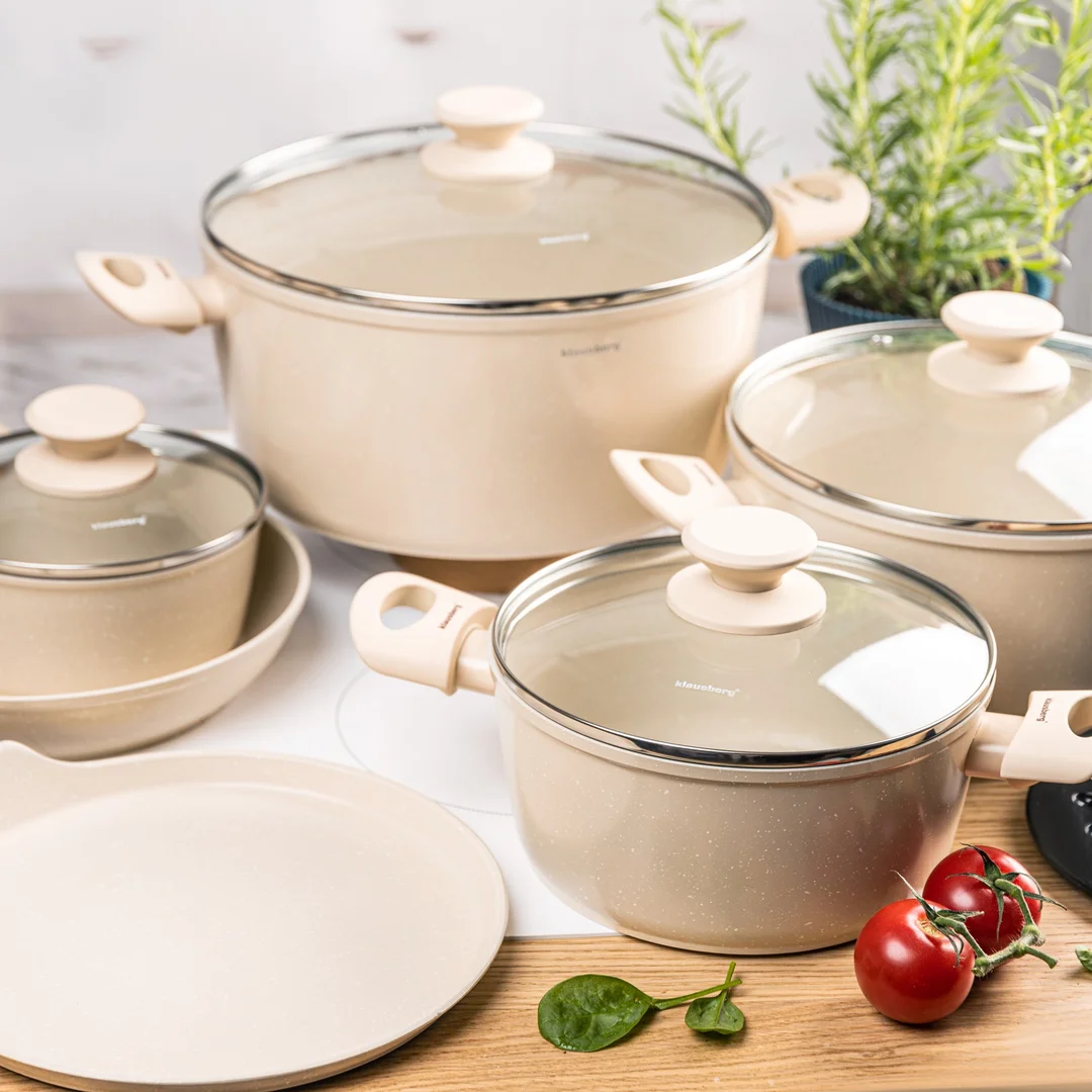 Zestaw garnków, 12 elementów, aluminium z powłoką markurkową, kremowe, Klausberg, KB-7884 — zdjęcie 13