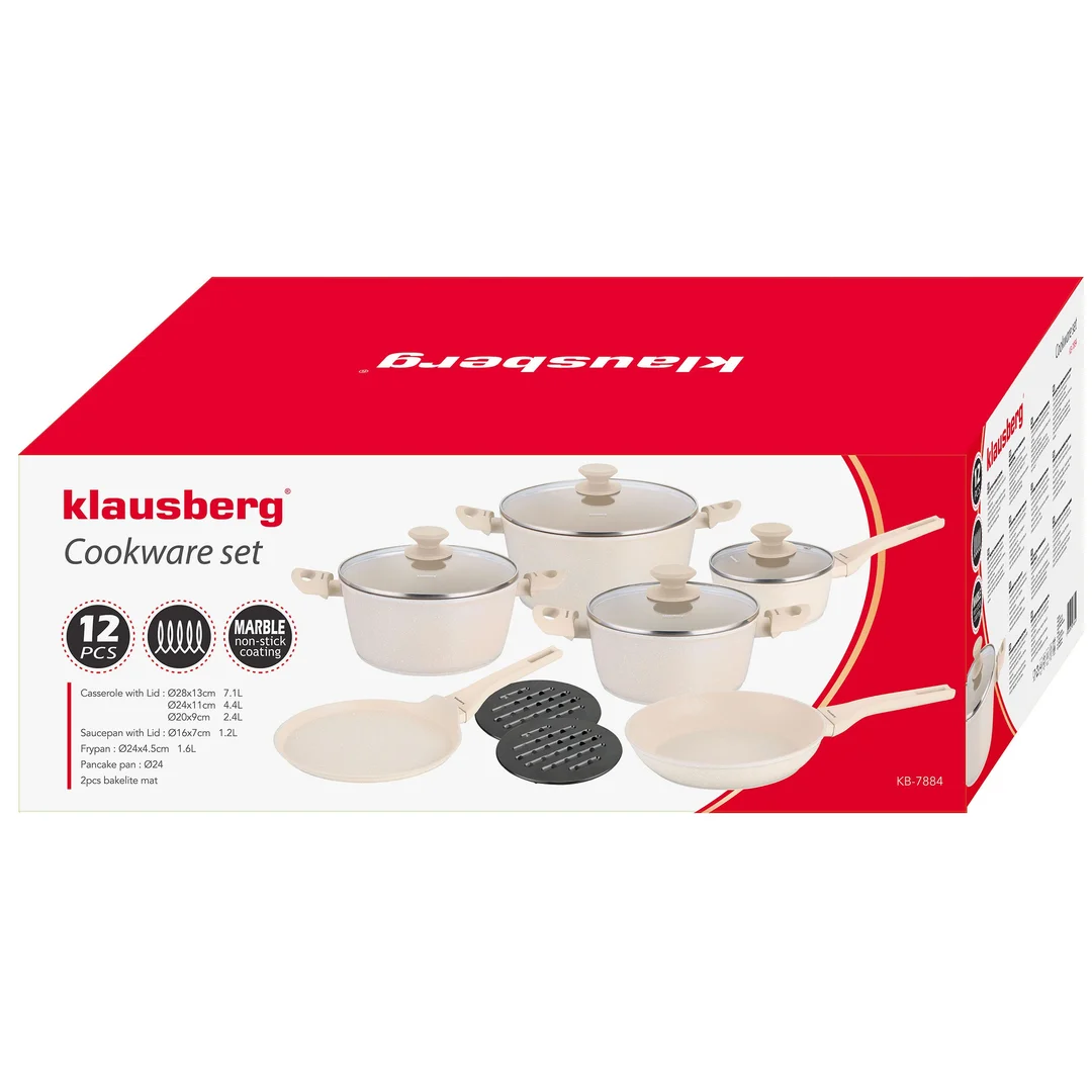 Zestaw garnków, 12 elementów, aluminium z powłoką markurkową, kremowe, Klausberg, KB-7884 — zdjęcie 14