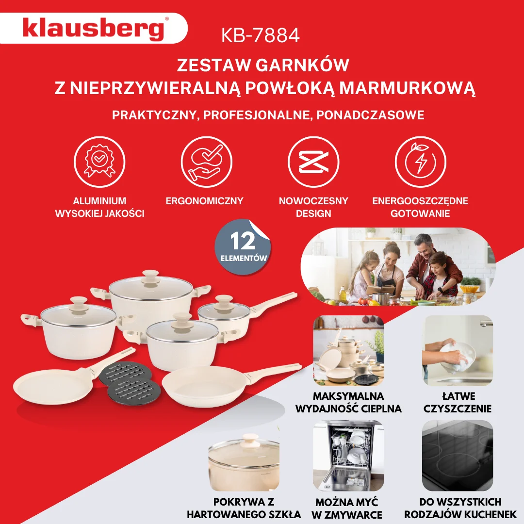 Zestaw garnków, 12 elementów, aluminium z powłoką markurkową, kremowe, Klausberg, KB-7884 — zdjęcie 5