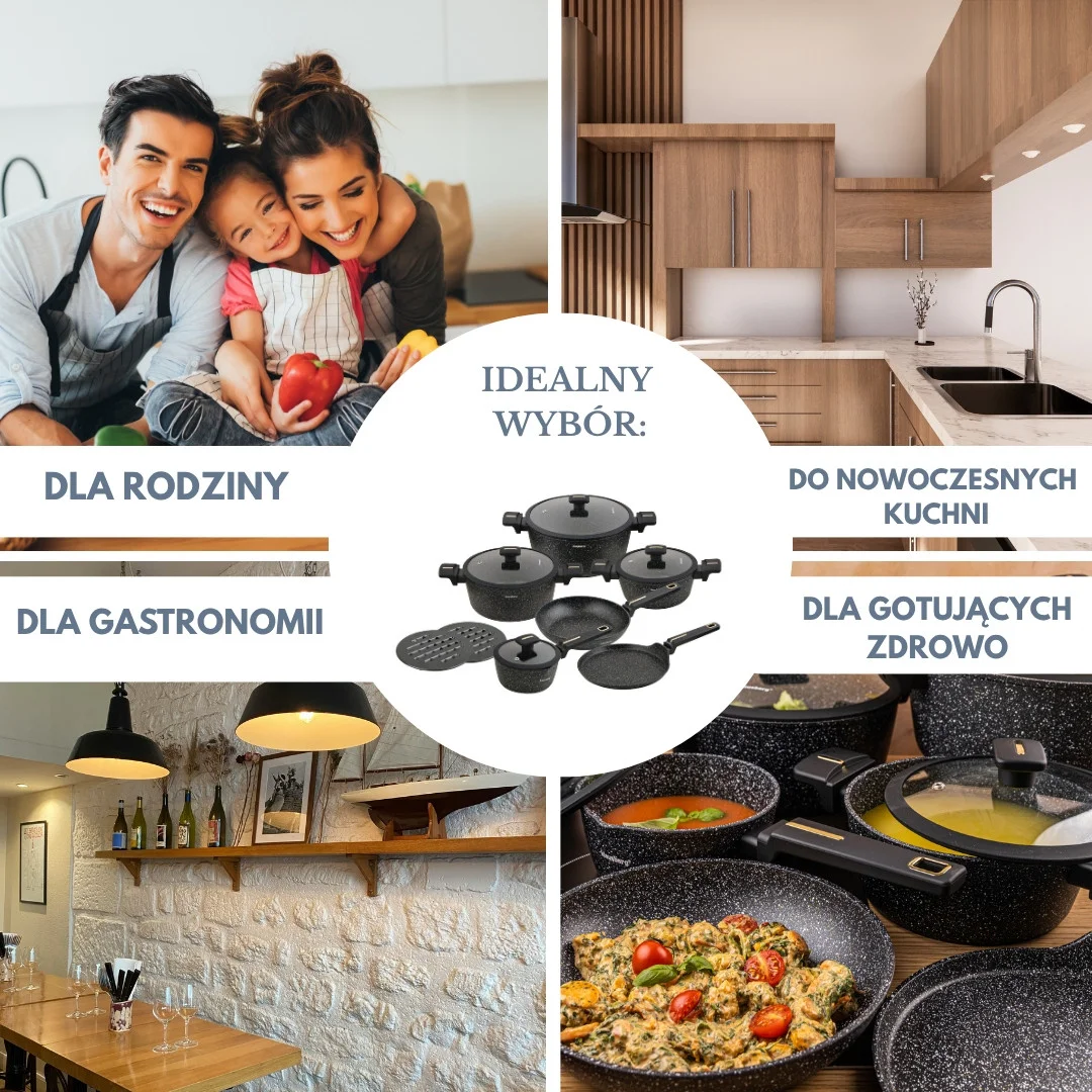 Zestaw garnków 12-elementowy, aluminium odlewane, marmurowa powłoka nieprzywierająca, indukcja, czarny, Klausberg, KB-7966 — zdjęcie 3