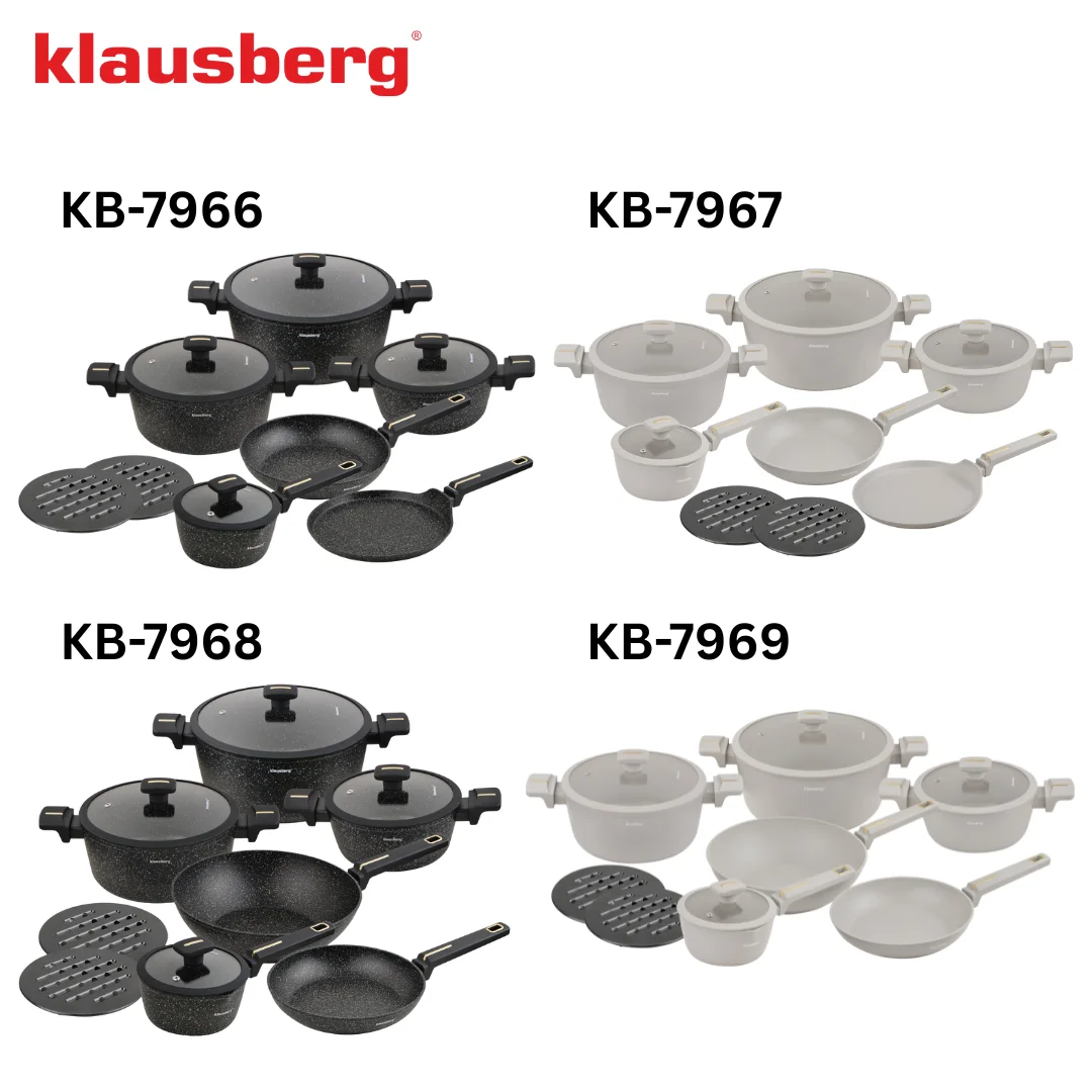 Zestaw garnków 12-elementowy, aluminium odlewane, marmurowa powłoka nieprzywierająca, indukcja, czarny, Klausberg, KB-7966 — zdjęcie 12