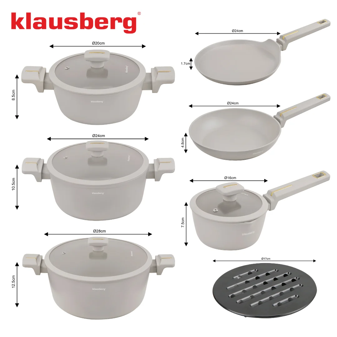 Zestaw garnków 12-elementowy, aluminium odlewane, powłoka nieprzywierająca, beżowy, Klausberg, KB-7967 — zdjęcie 5