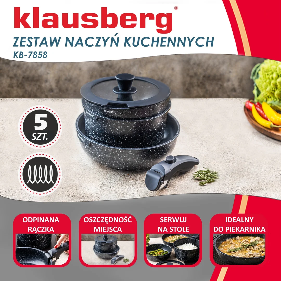 Zestaw garnków, 5 elementów, aluminium, Klausberg, KB-7858 — zdjęcie 3