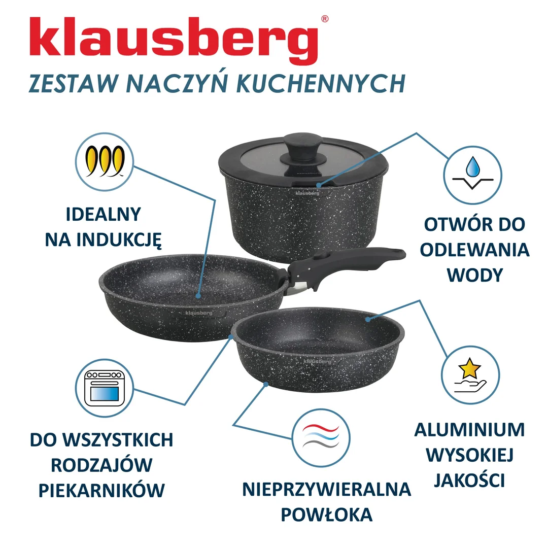 Zestaw garnków, 5 elementów, aluminium, Klausberg, KB-7858 — zdjęcie 4