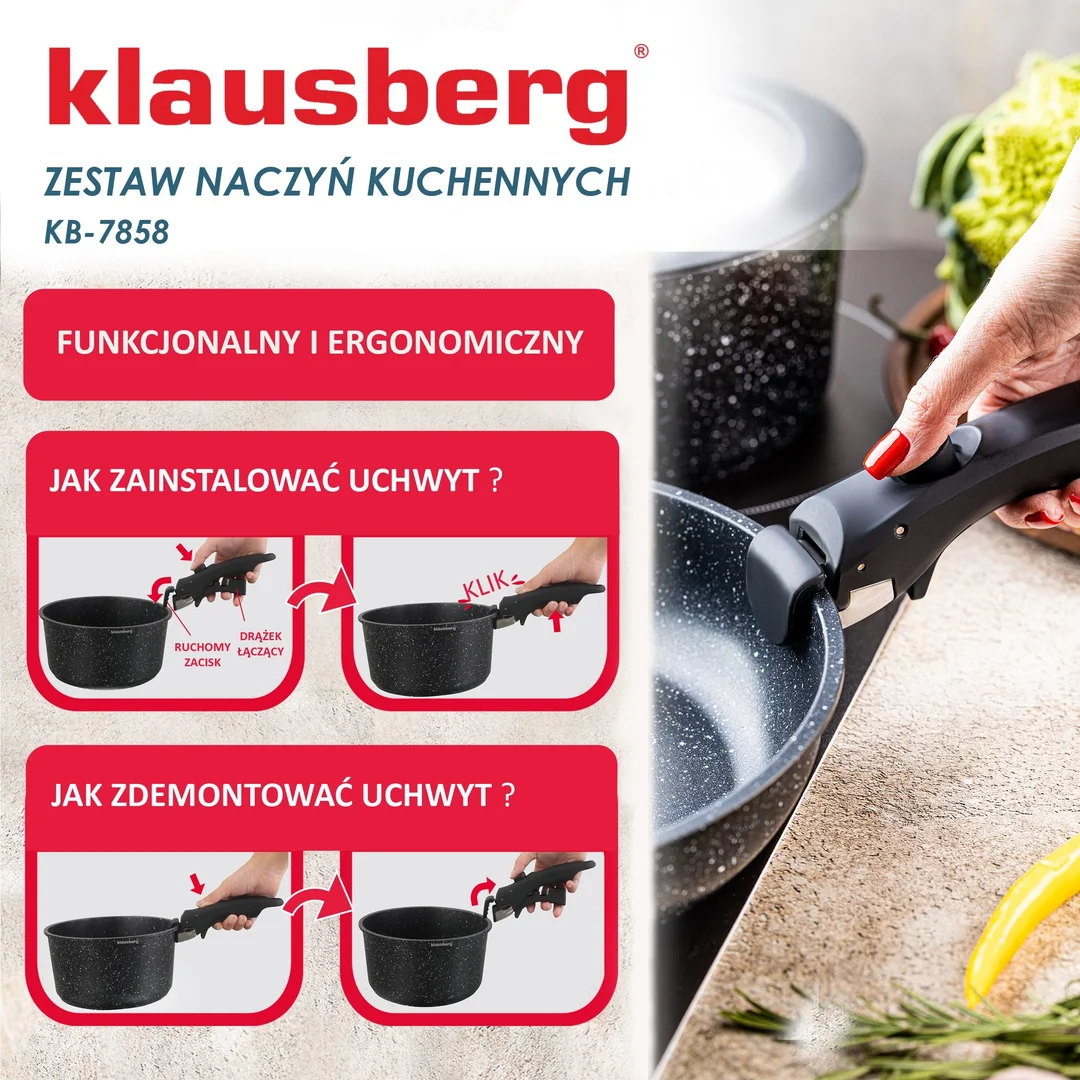 Zestaw garnków, 5 elementów, aluminium, Klausberg, KB-7858 — zdjęcie 5
