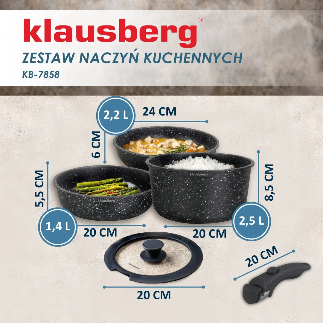 Zestaw garnków, 5 elementów, aluminium, Klausberg, KB-7858 — zdjęcie 6