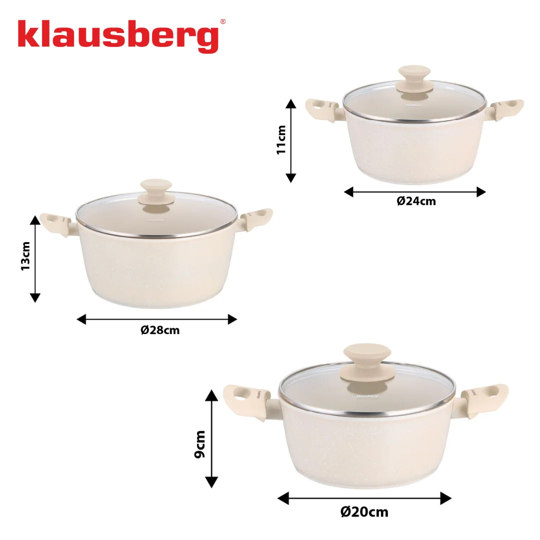 Zestaw garnków 6 elementów, aluminium odlewane, marmurkowa powłoka non-stick, indukcja, beżowy, Klausberg, KB-7961 — zdjęcie 6
