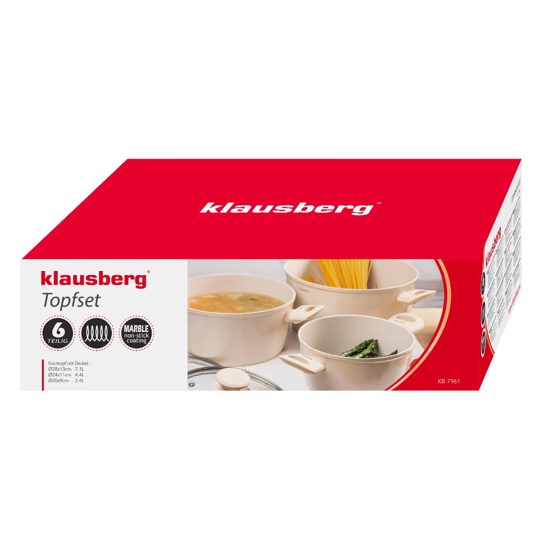 Zestaw garnków 6 elementów, aluminium odlewane, marmurkowa powłoka non-stick, indukcja, beżowy, Klausberg, KB-7961 — zdjęcie 9