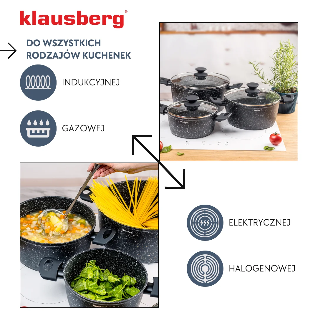 Zestaw garnków marmurowych 3-częściowy z pokrywkami, Klausberg KB-7960 — zdjęcie 5