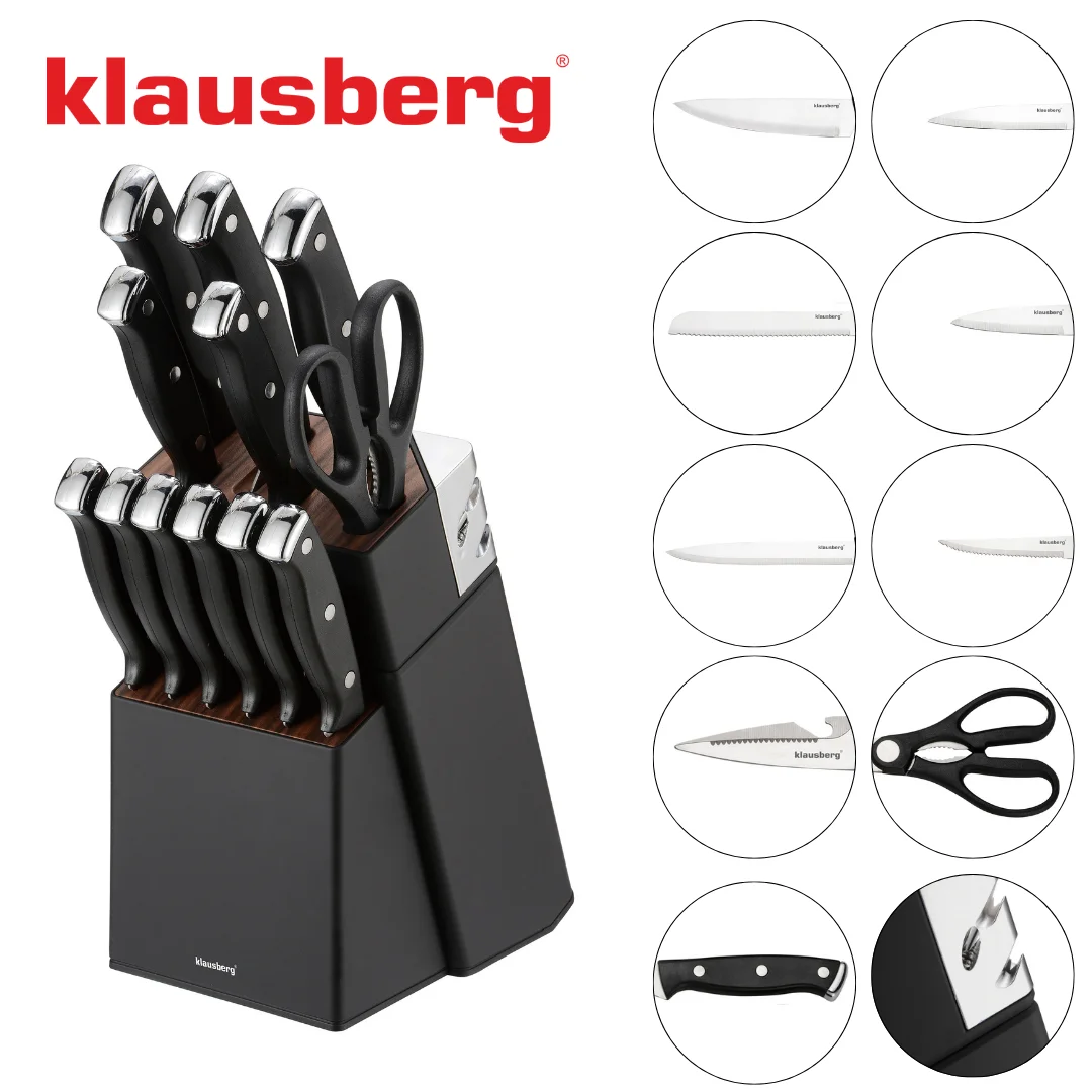Zestaw noży 13 el. z ostrzałką i stojakiem, stal nierdzewna, Klausberg, KB-7985 — zdjęcie 9