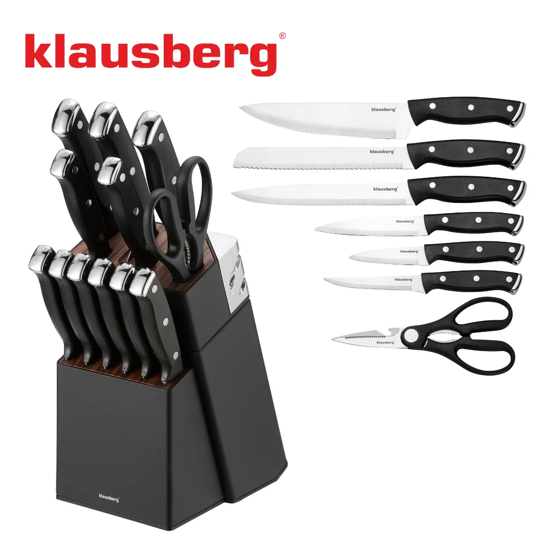 Zestaw noży 13 el. z ostrzałką i stojakiem, stal nierdzewna, Klausberg, KB-7985 — zdjęcie 10