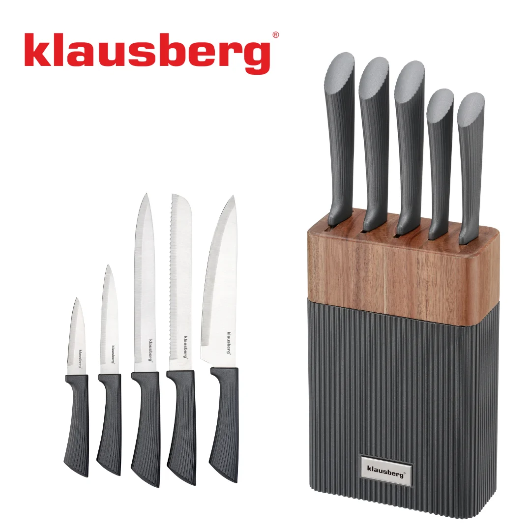 Zestaw noży 6 el. z blokiem akacjowym, stal nierdzewna, Klausberg, KB-7979 — zdjęcie 6