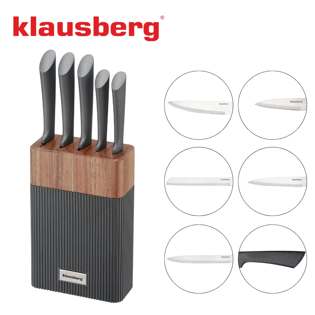 Zestaw noży 6 el. z blokiem akacjowym, stal nierdzewna, Klausberg, KB-7979 — zdjęcie 7