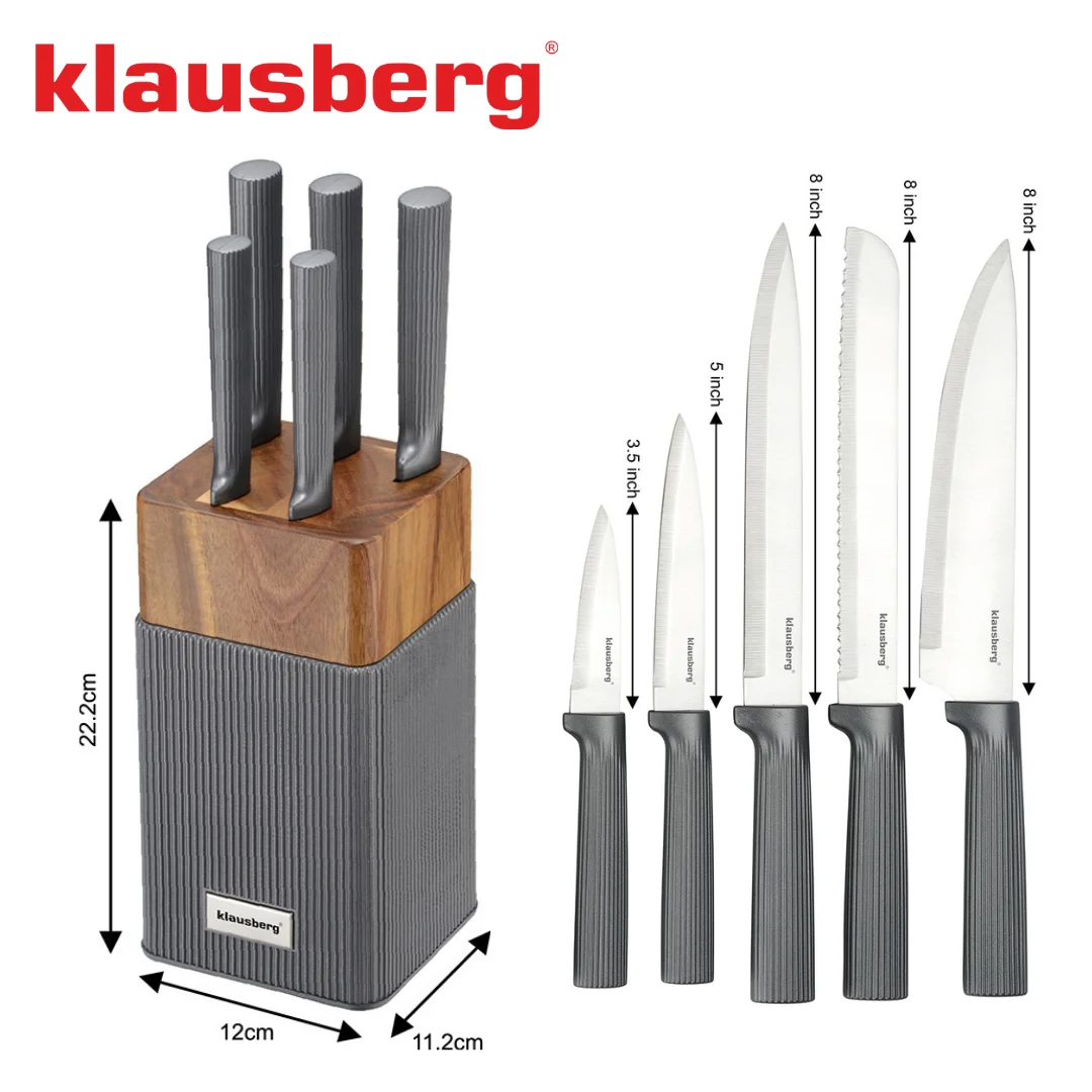 Zestaw noży 6 el. z blokiem akacjowym, stal nierdzewna, Klausberg, KB-7982 — zdjęcie 5