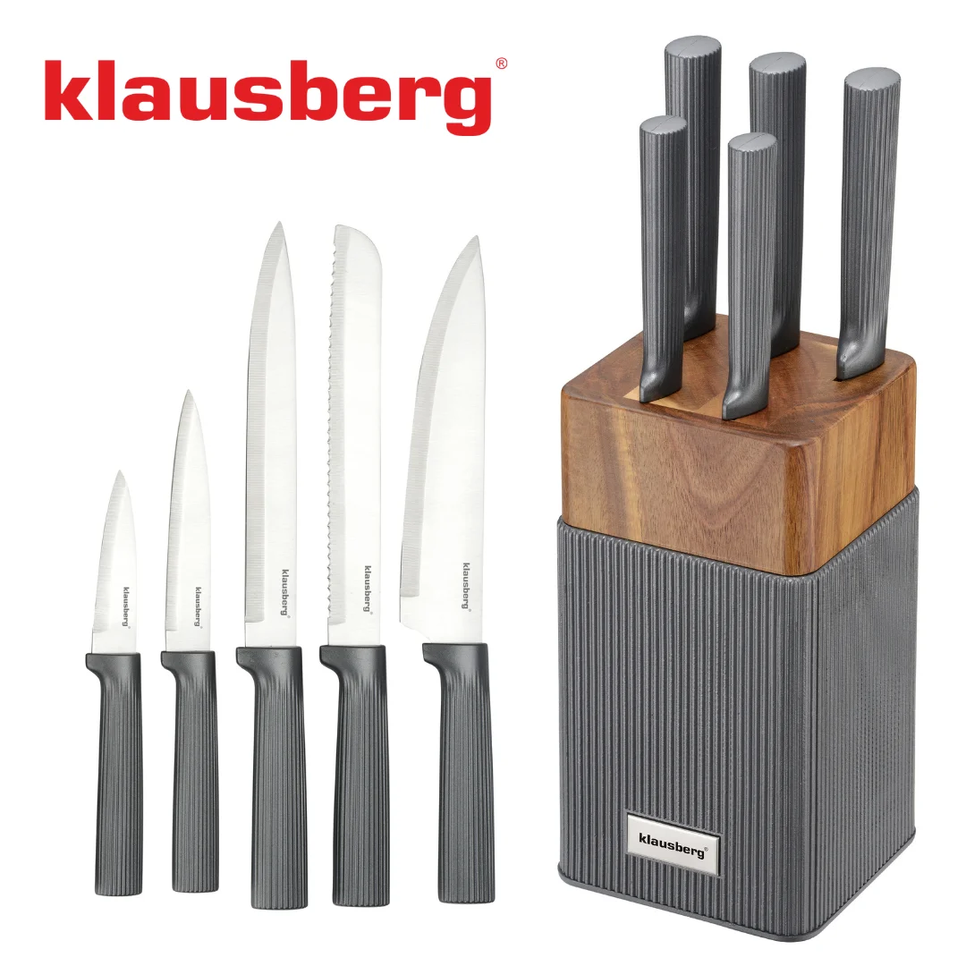 Zestaw noży 6 el. z blokiem akacjowym, stal nierdzewna, Klausberg, KB-7982 — zdjęcie 7
