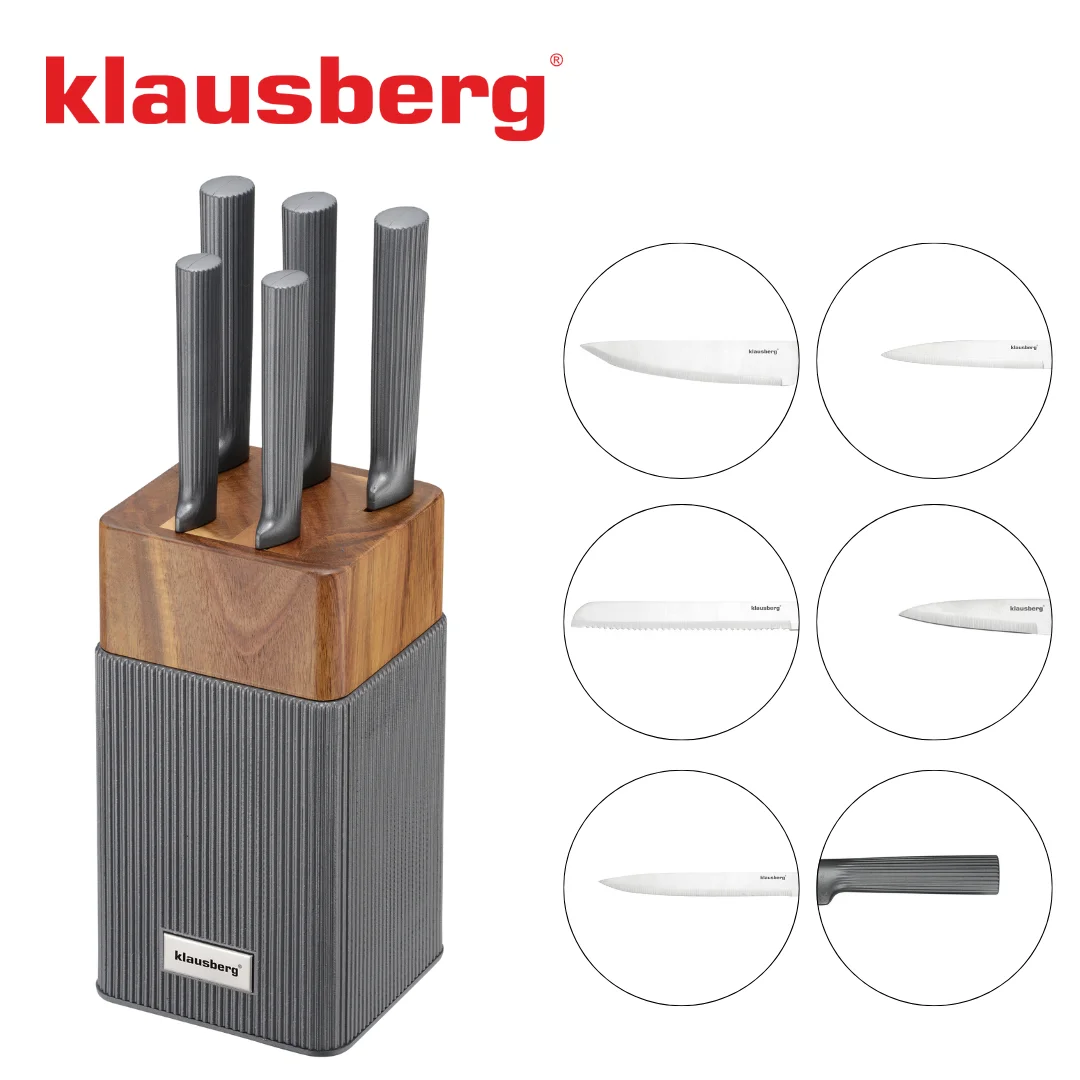 Zestaw noży 6 el. z blokiem akacjowym, stal nierdzewna, Klausberg, KB-7982 — zdjęcie 10
