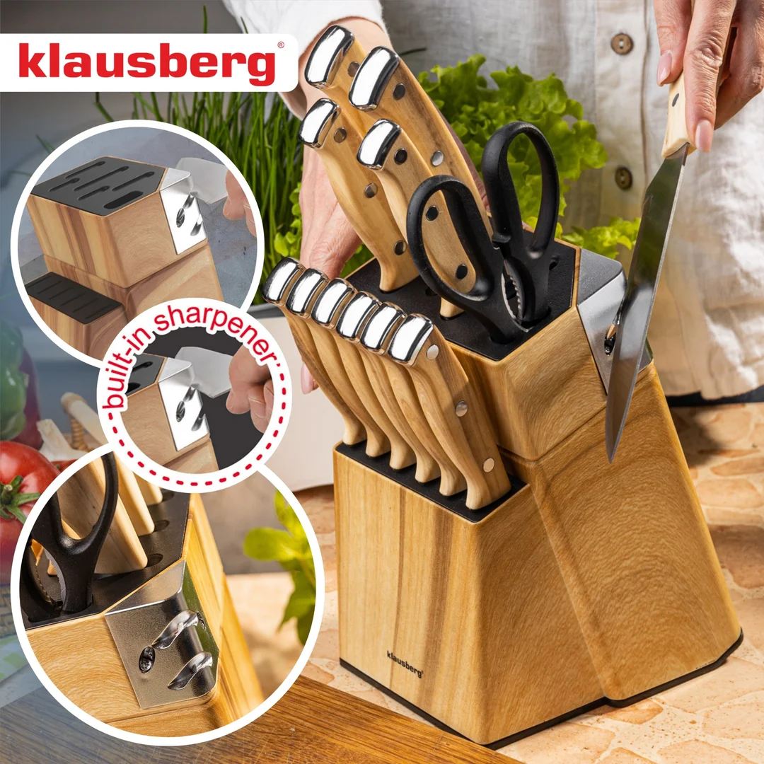 Zestaw noży kuchennych, 13 el., ostrzałka, Klausberg KB-9038 — zdjęcie 5