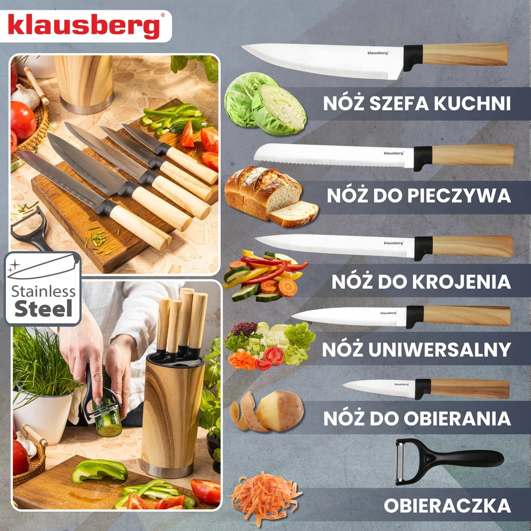Zestaw noży kuchennych, 5 noży + obieraczka, Klausberg KB-9036 — zdjęcie 5