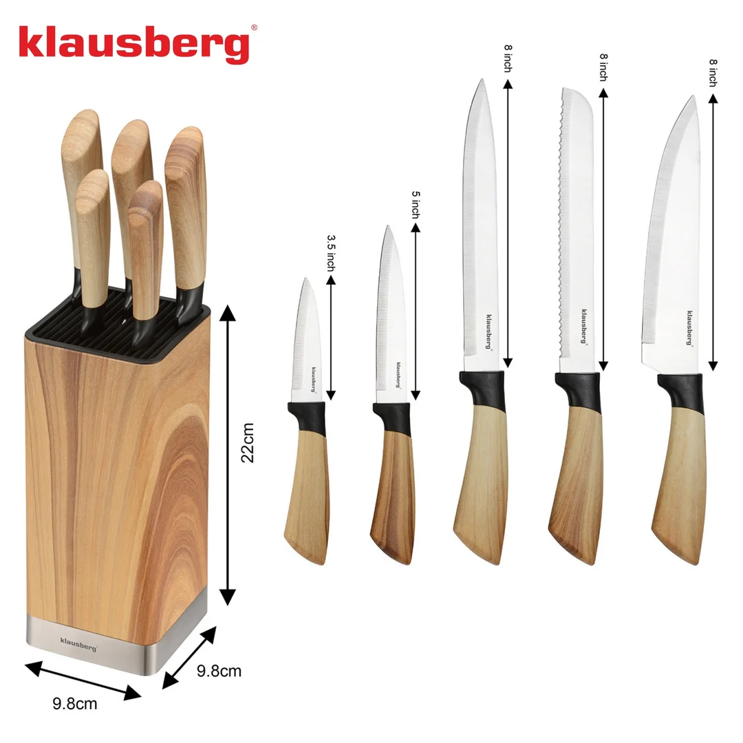 Zestaw noży kuchennych, 5 noży w bloku, Klausberg KB-9035 — zdjęcie 4