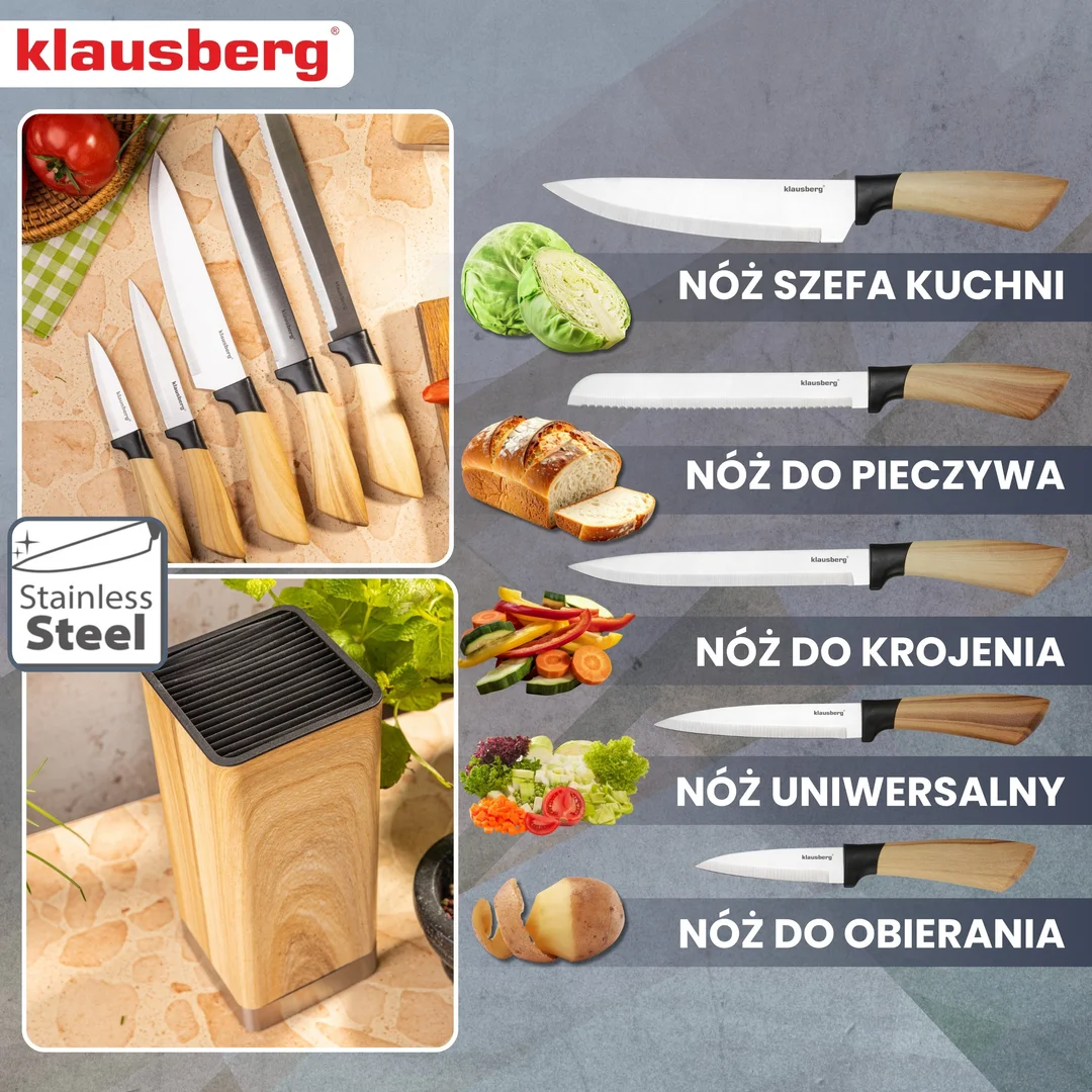 Zestaw noży kuchennych, 5 noży w bloku, Klausberg KB-9035 — zdjęcie 6