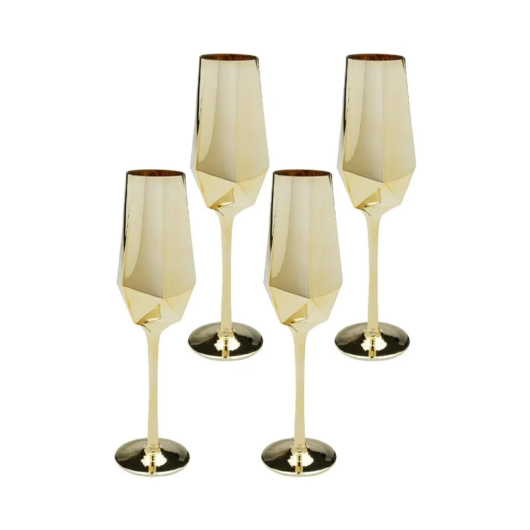 KARE komplet 4 kieliszków do szampana DIAMOND 365 ml złoty
