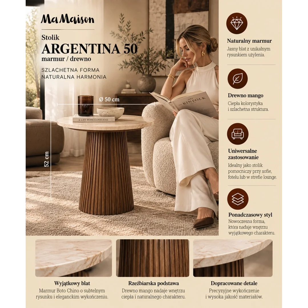 MaMaison stolik ARGENTINA 50 marmur / drewno — zdjęcie 10