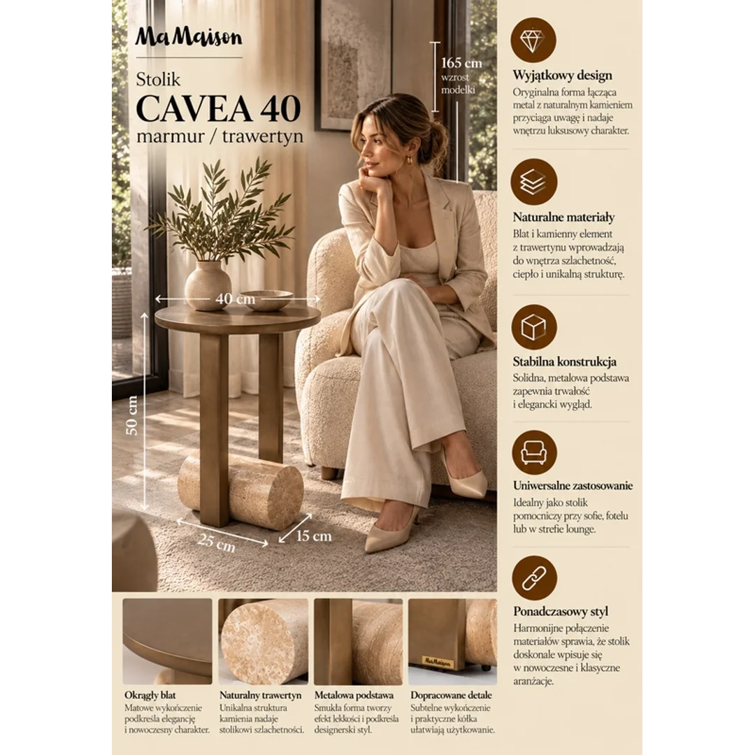 MaMaison stolik CAVEA 40 marmur / trawertyn — zdjęcie 11