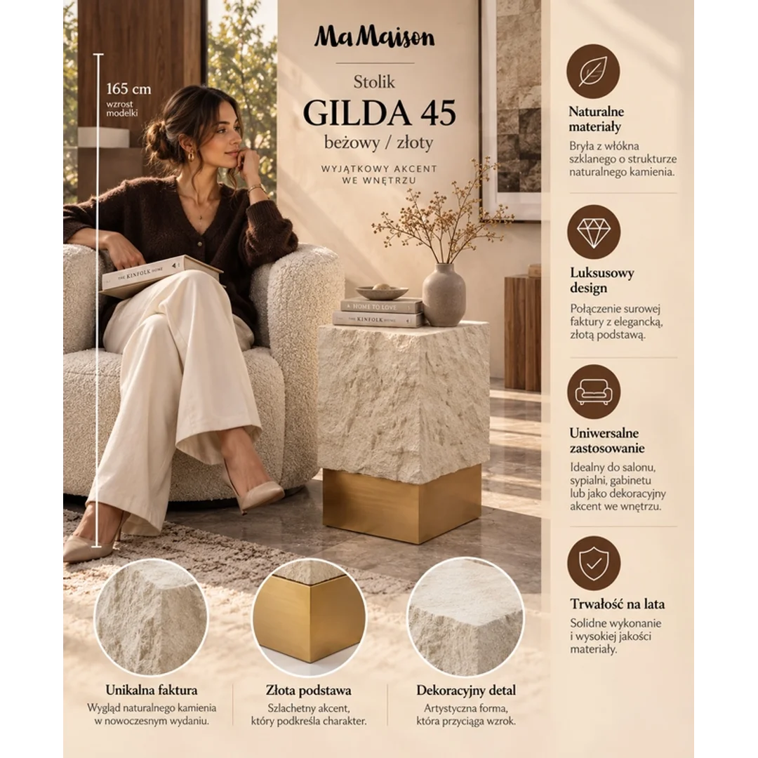 MaMaison stolik GILDA 45 beżowy / złoty — zdjęcie 13