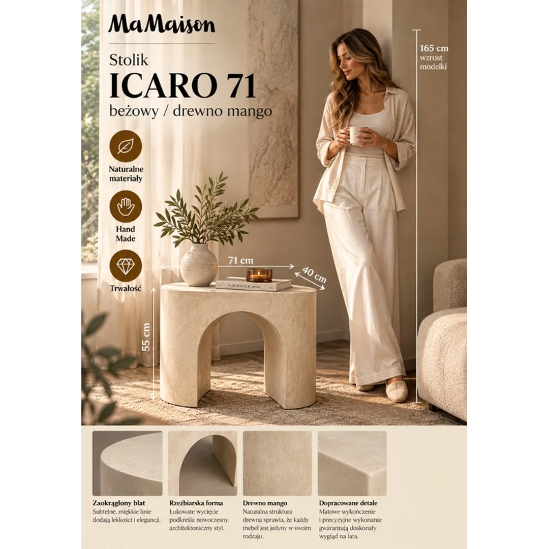 MaMaison stolik ICARO 71 beżowy / drewno — zdjęcie 7