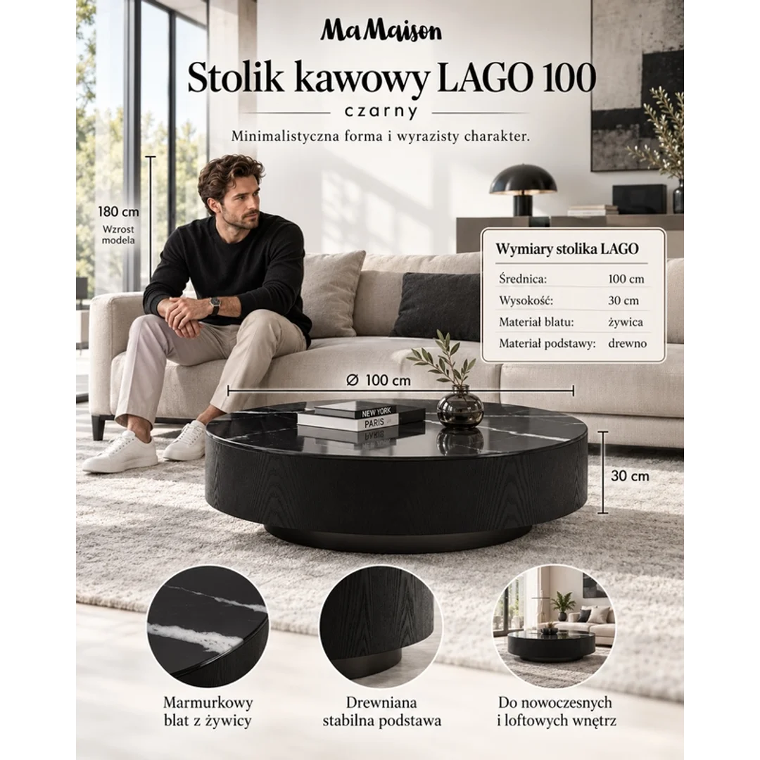 MaMaison stolik kawowy LAGO 100 czarny — zdjęcie 8