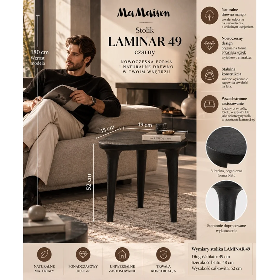 MaMaison stolik LAMINAR 49 czarny / drewno — zdjęcie 8
