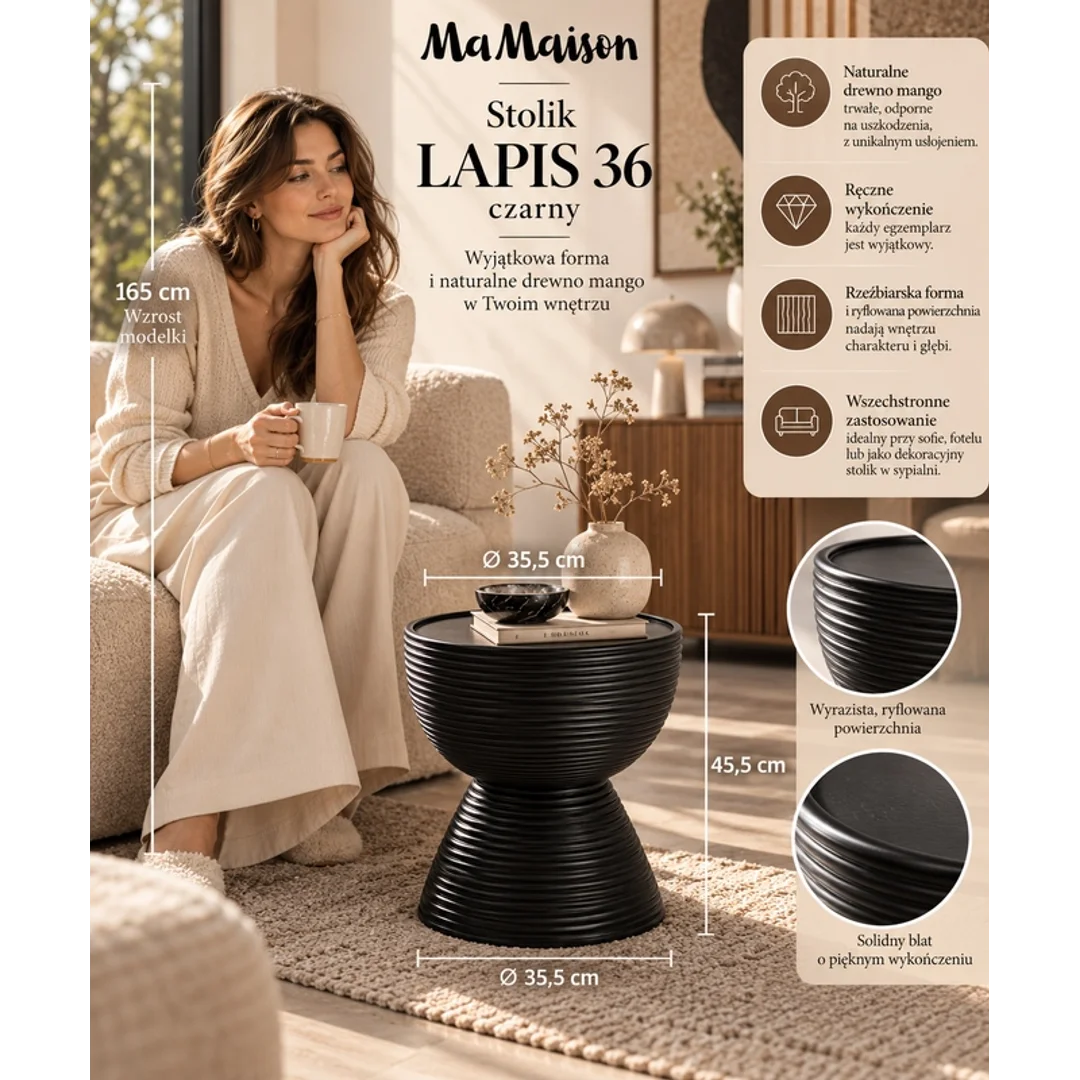 MaMaison stolik LAPIS 36 czarny / drewno mango — zdjęcie 10