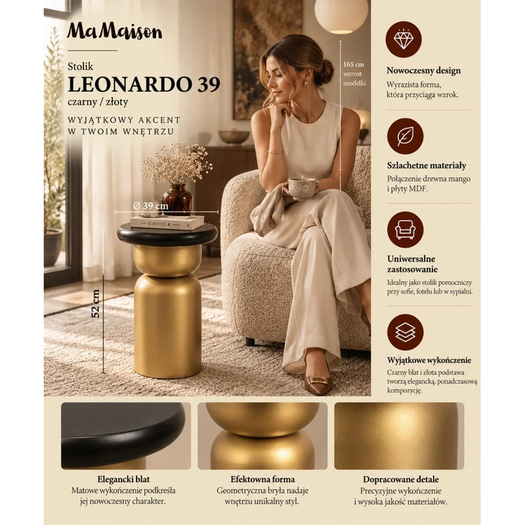 MaMaison stolik LEONARDO 39 czarny / złoty — zdjęcie 8