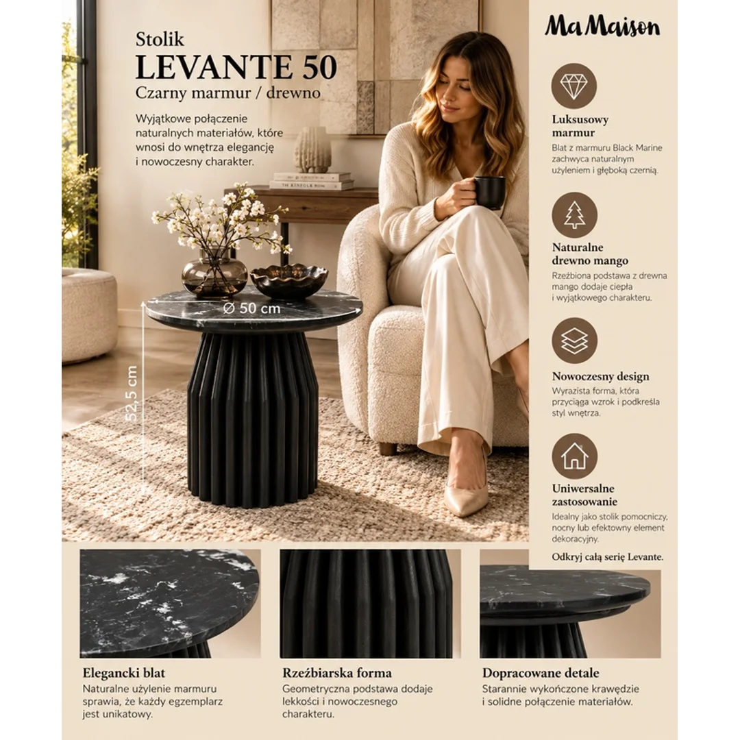 MaMaison stolik LEVANTE 50 czarny marmur / drewno — zdjęcie 8